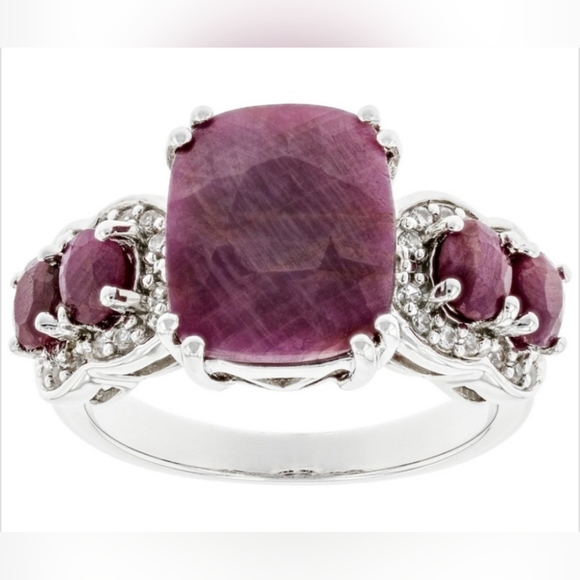 Bangkok Ratnaraj Jewelers Jewelry - Genuine 6.54 Ctw Rubies & White Zircon in Sterling Silver Ring Size, 9!